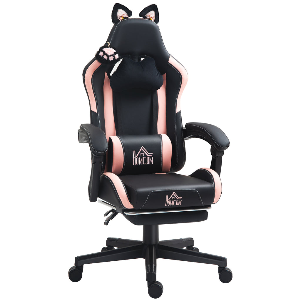 Chaise gaming oreilles de chat — dossier inclinable 135°, repose-pieds