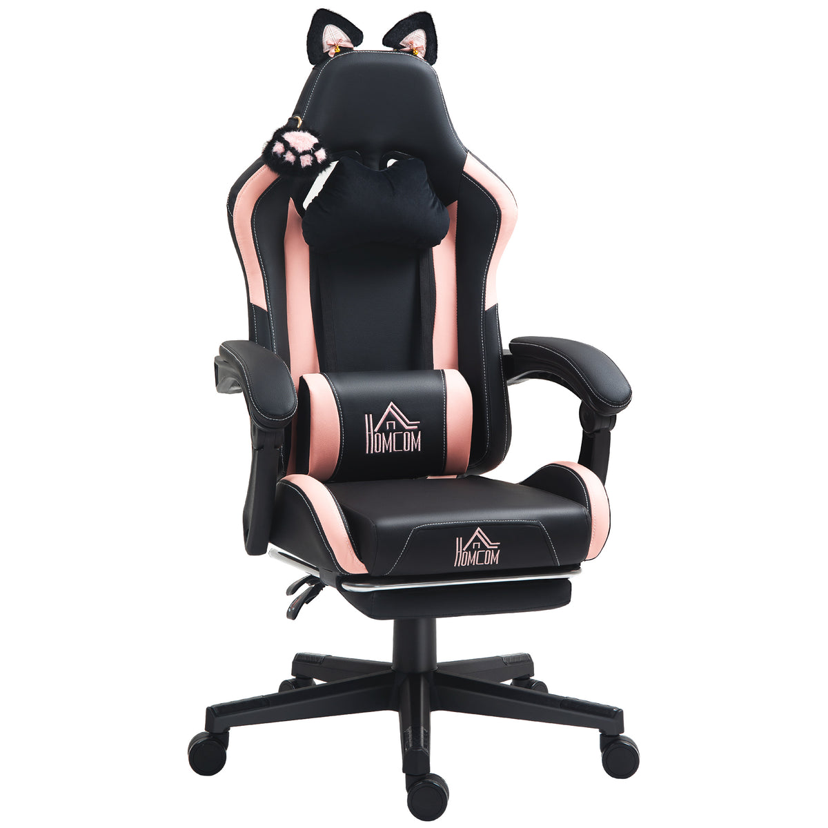 Chaise gaming oreilles de chat — dossier inclinable 135°, repose-pieds