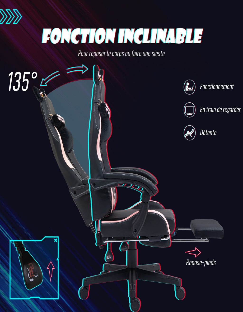 Chaise gaming oreilles de chat — vue 6