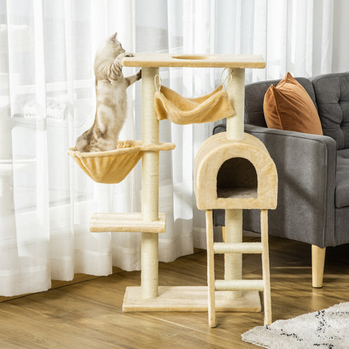 Arbre à chat griffoir arbre à grimper stable à plusieurs niveaux centre d'activités hauteur 98 cm beige-1