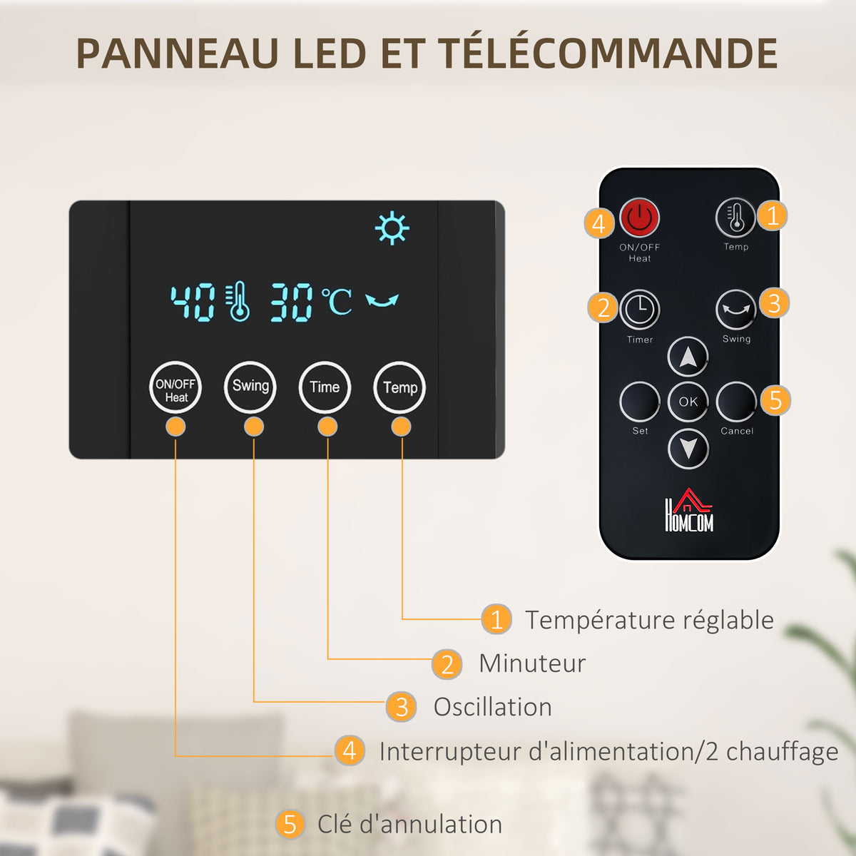 Radiateur soufflant mural chauffage céramique PTC - 1000 W / 2000 W oscillation minuterie avec télécommande noir