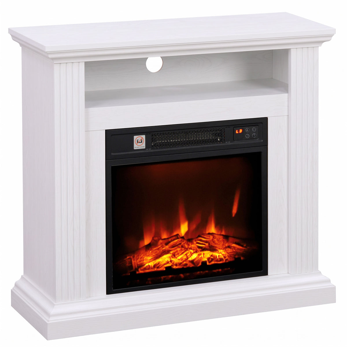 Cheminée électrique effet flamme 1800 W — manteau blanc, télécommande et minuterie