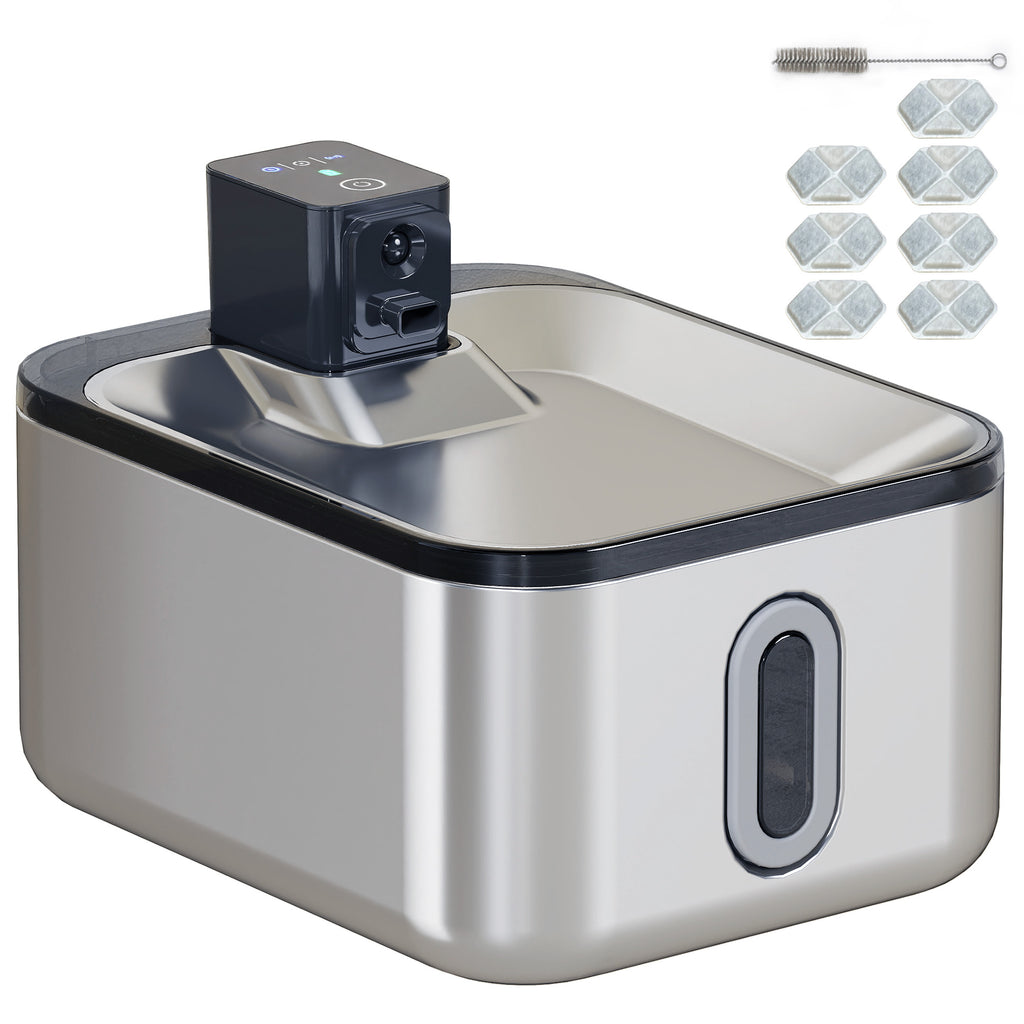Fontaine à eau pour chat en inox 5 L — silencieuse, 3 filtres, batterie intégrée