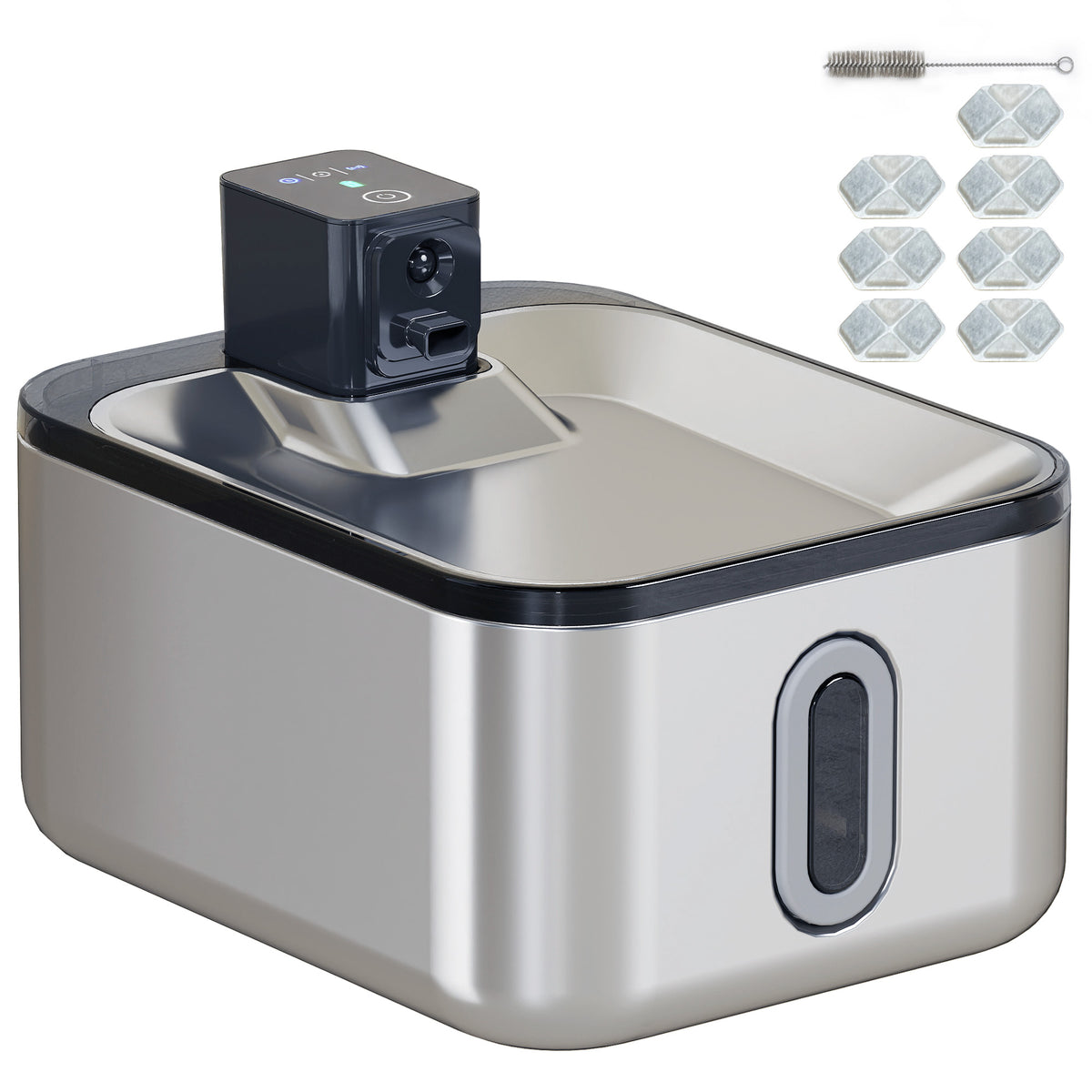 Fontaine à eau pour chat en inox 5 L — silencieuse, 3 filtres, batterie intégrée