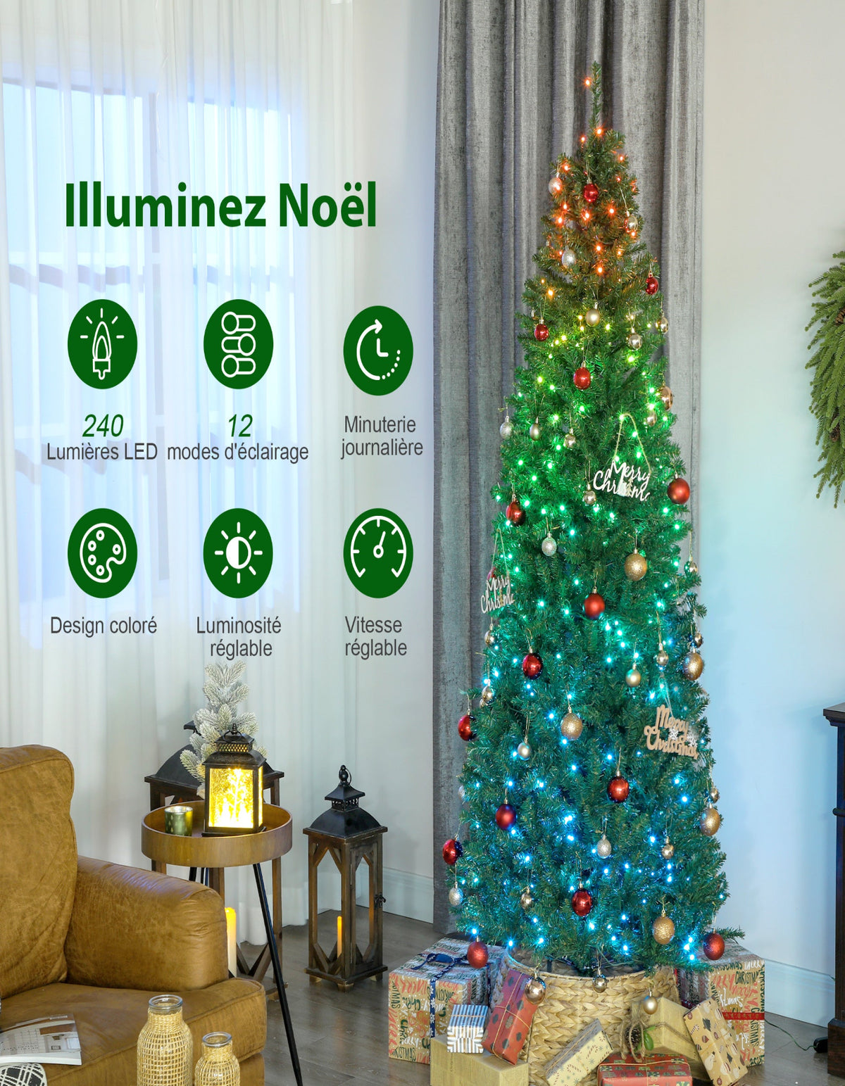 Sapin de Noël artificiel 180 cm lumineux — vue 5