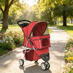 Poussette pour Chien 4 Roues, Chariot Pliable avec Auvent Réglable, Panier de Rangement, 77x44x102cm, Rouge-1