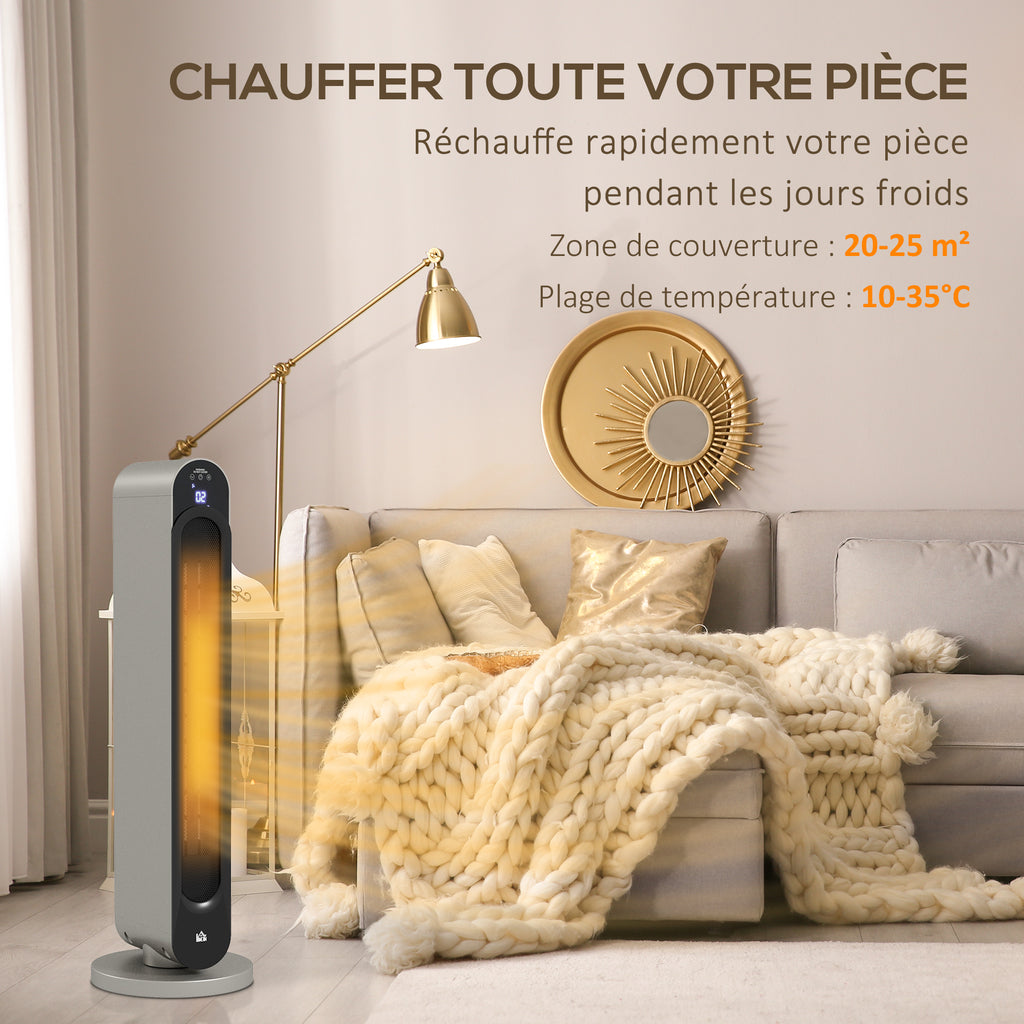 Chauffage soufflant oscillant 1100/2200 W - mini radiateur céramique PTC - télécommande incluse - chauffage d'appoint