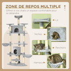 Arbre à chat XXL arbre à grimper pour chat multi-équipements griffoirs 6 plate-formes 2 niches hauteur 200 cm gris-3