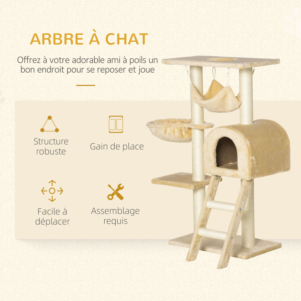 Arbre à chat griffoir arbre à grimper stable à plusieurs niveaux centre d'activités hauteur 98 cm beige-3