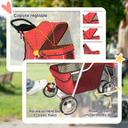 Poussette pour Chien 4 Roues, Chariot Pliable avec Auvent Réglable, Panier de Rangement, 77x44x102cm, Rouge-5