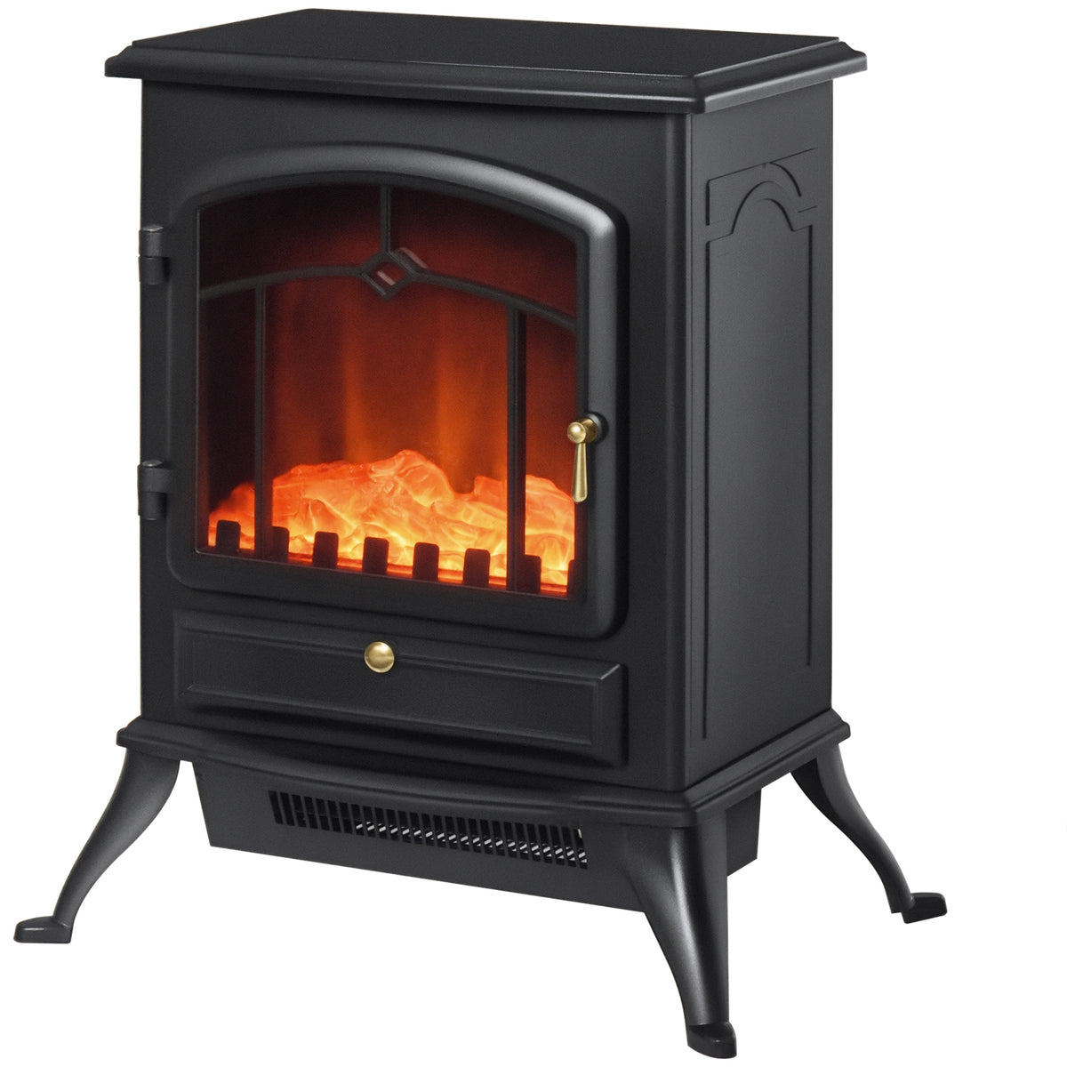 Poêle électrique effet flamme rétro 2000 W — porte vitrée, thermostat