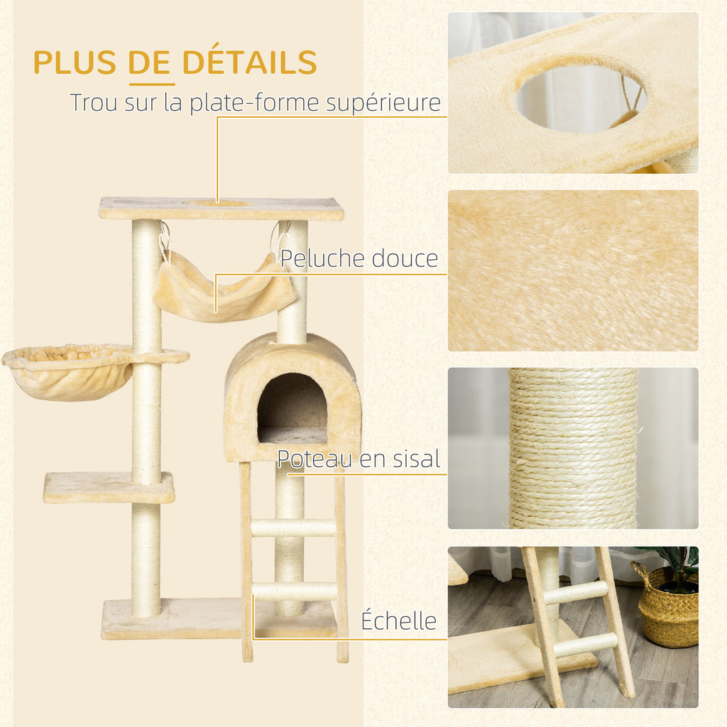 Arbre à chat griffoir arbre à grimper stable à plusieurs niveaux centre d'activités hauteur 98 cm beige-5