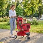 Poussette pour Chien 4 Roues, Chariot Pliable avec Auvent Réglable, Panier de Rangement, 77x44x102cm, Rouge-8