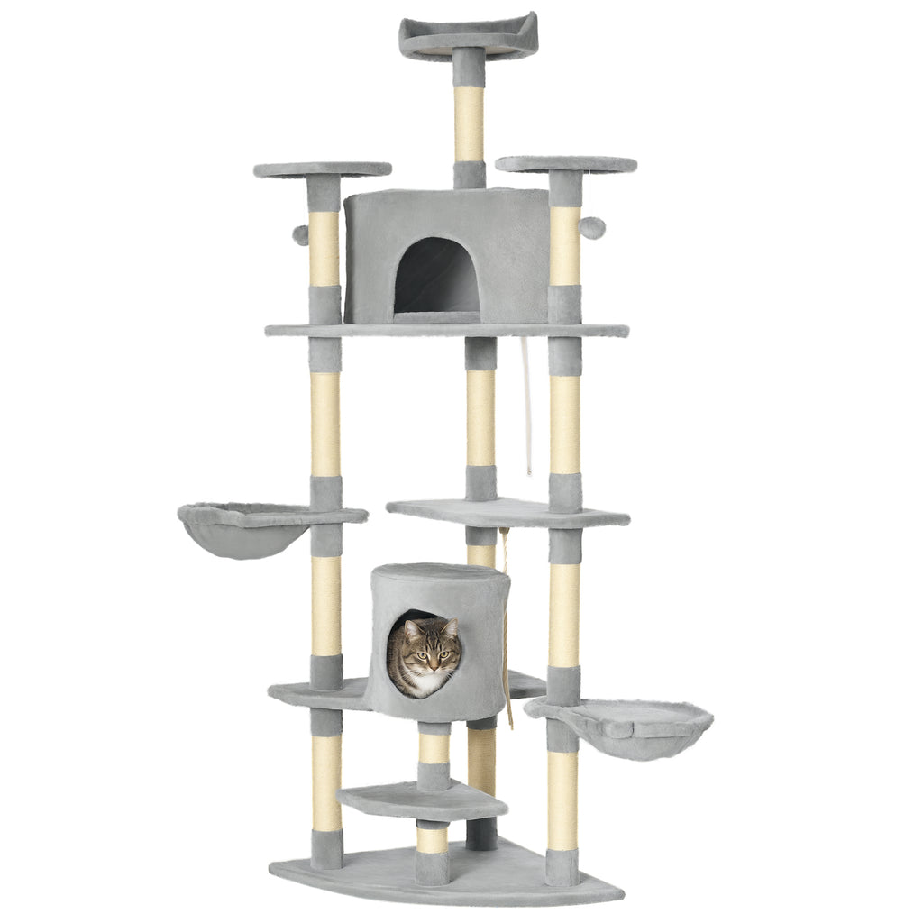Arbre à chat XXL arbre à grimper pour chat multi-équipements griffoirs 6 plate-formes 2 niches hauteur 200 cm gris-0