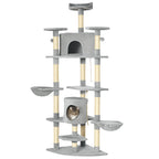 Arbre à chat XXL arbre à grimper pour chat multi-équipements griffoirs 6 plate-formes 2 niches hauteur 200 cm gris-0