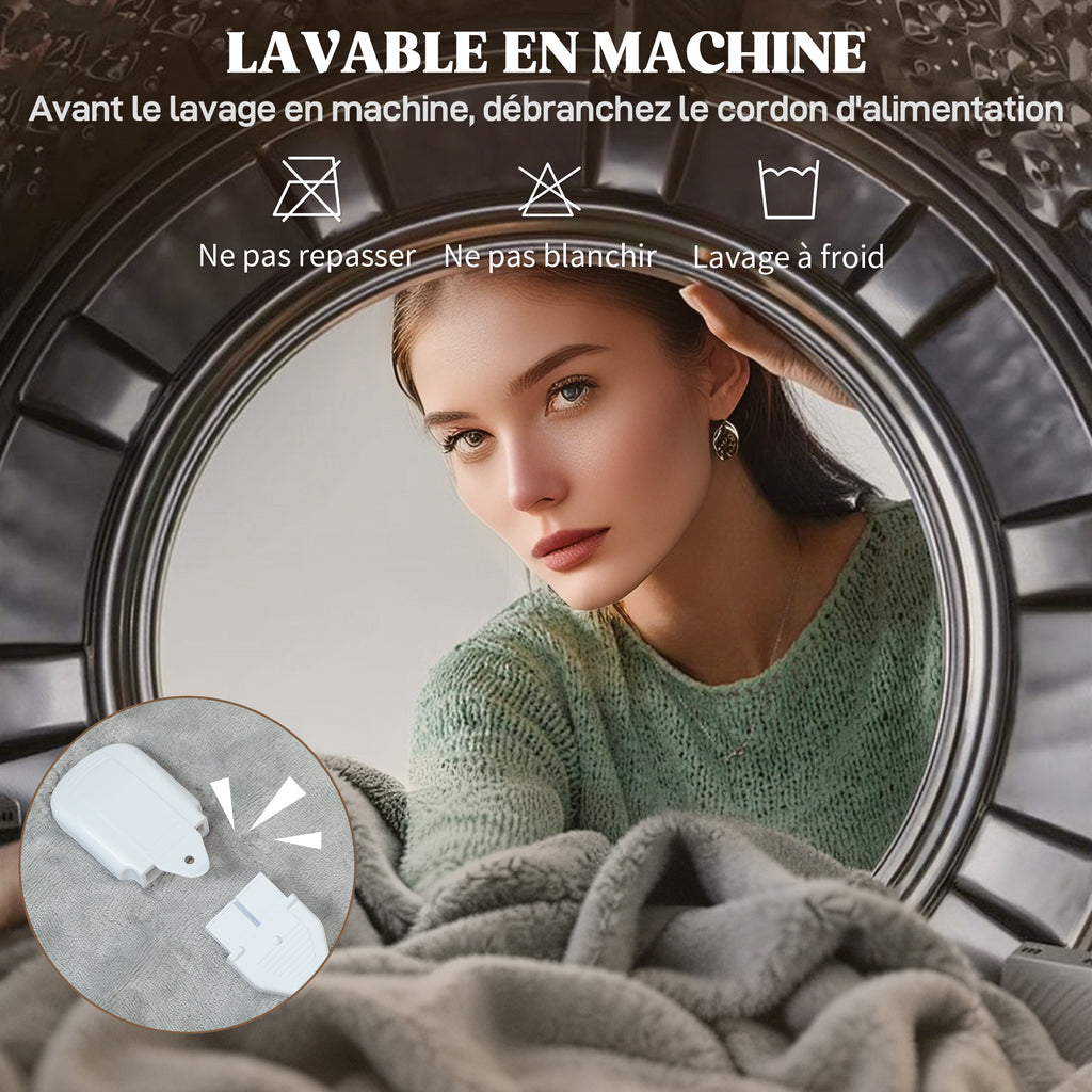 Couverture chauffante, plaid chauffant, 9 niveaux de chauffage, minuterie 9H, lavable en machine, 180x130cm, gris