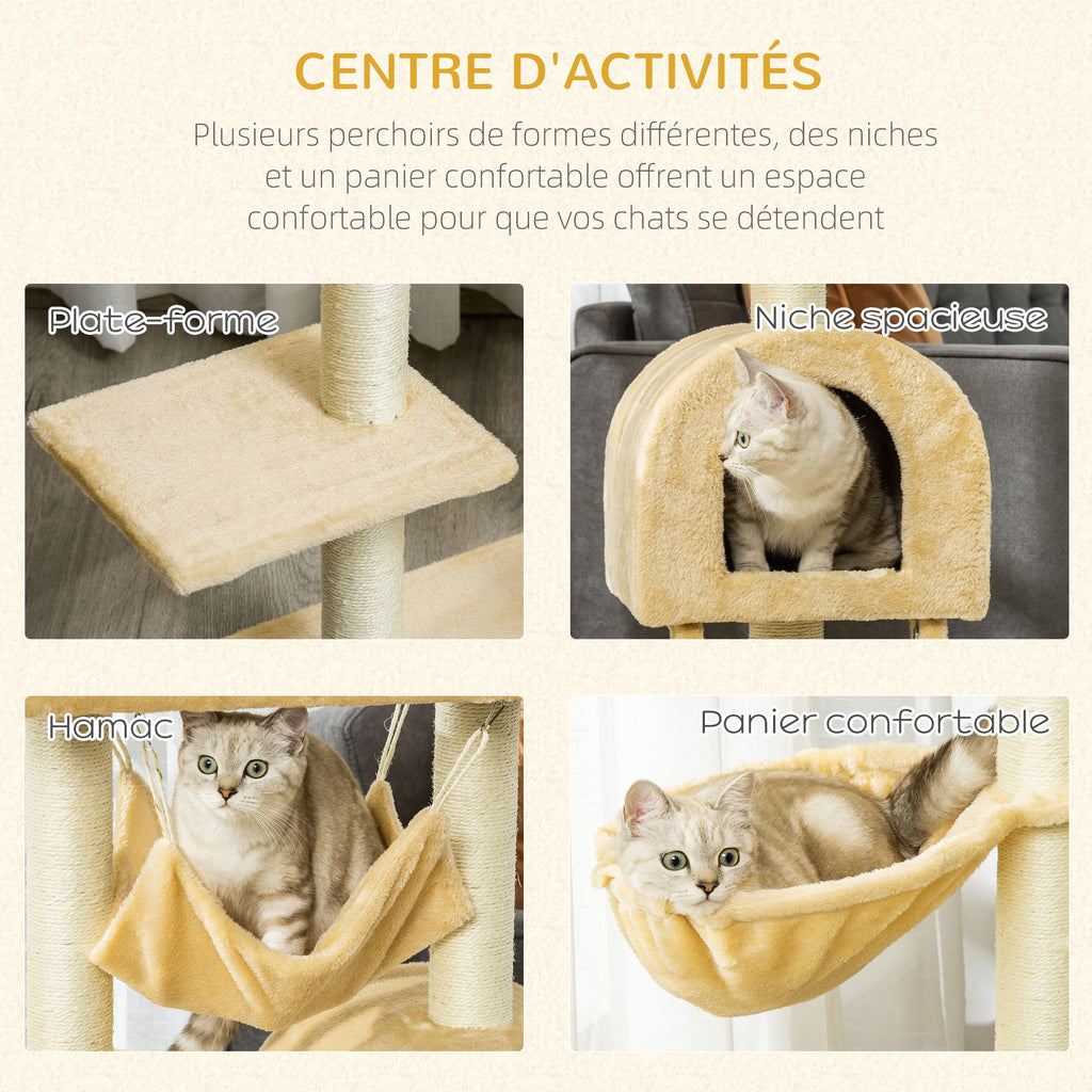 Arbre à chat griffoir arbre à grimper stable à plusieurs niveaux centre d'activités hauteur 98 cm beige-4
