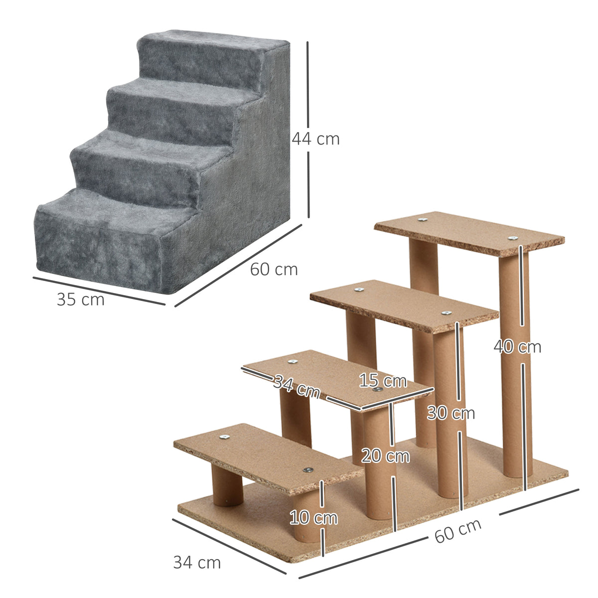 Escalier pour chien et chat 4 marches — revêtement flanelle antidérapant