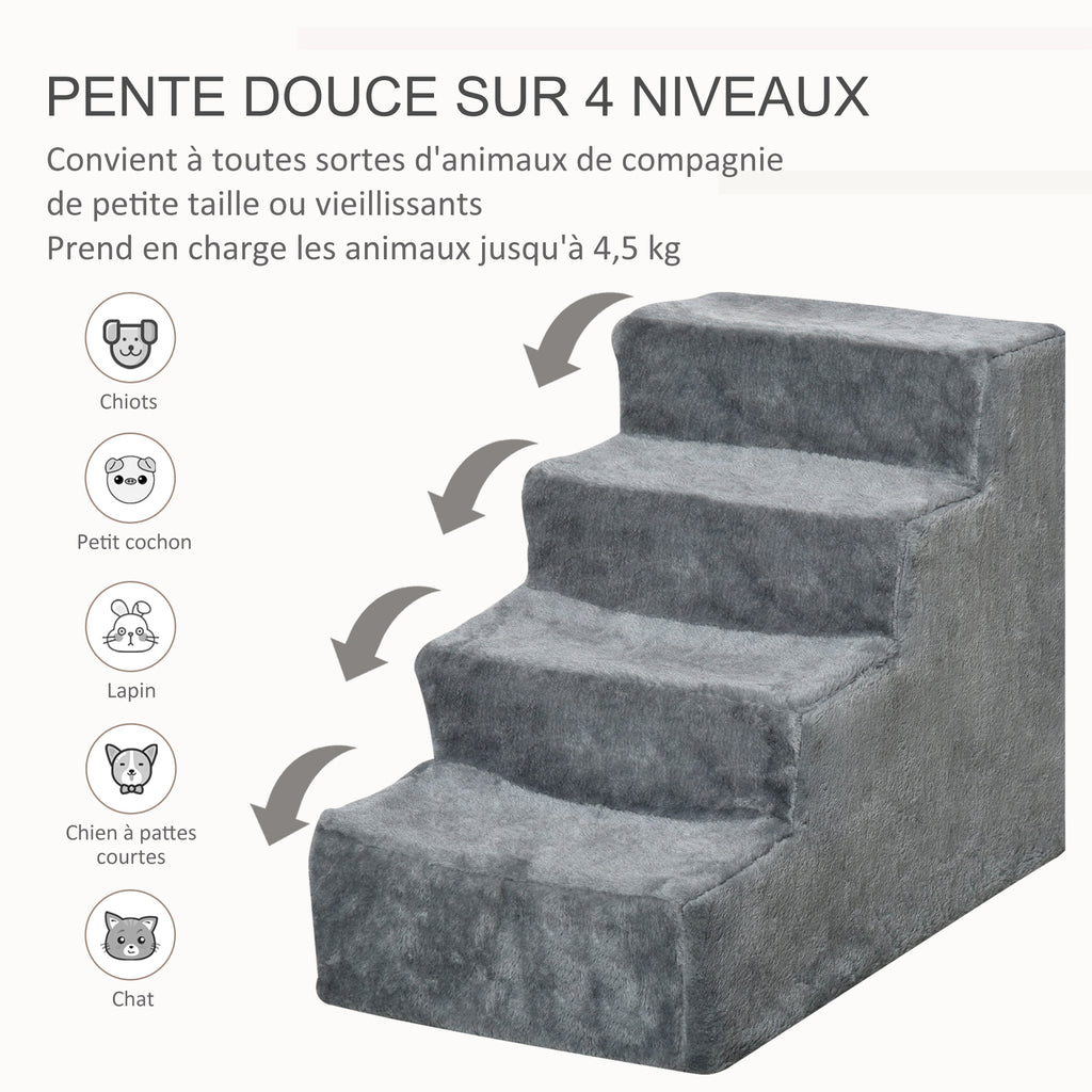 Escalier pour chien et chat 4 marches — revêtement flanelle antidérapant