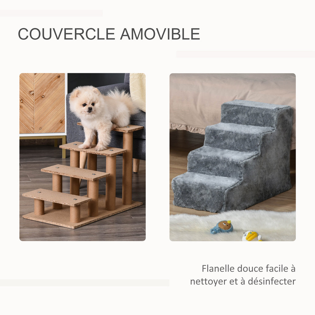 Escalier pour chien et chat 4 marches — revêtement flanelle antidérapant