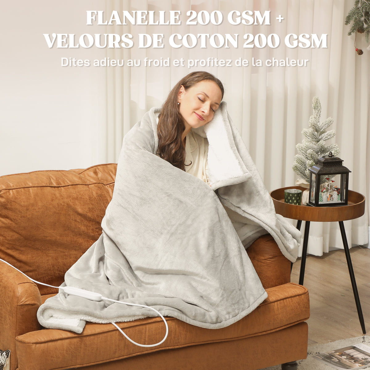 Couverture chauffante, plaid chauffant, 9 niveaux de chauffage, minuterie 9H, lavable en machine, 180x130cm, gris