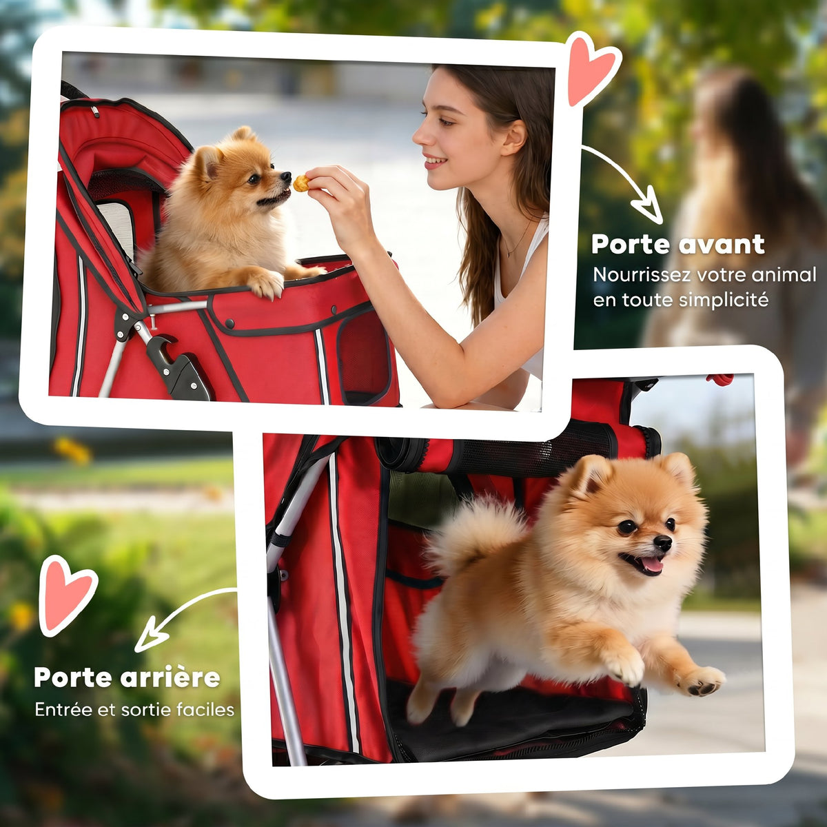 Poussette pour Chien 4 Roues, Chariot Pliable avec Auvent Réglable, Panier de Rangement, 77x44x102cm, Rouge-6