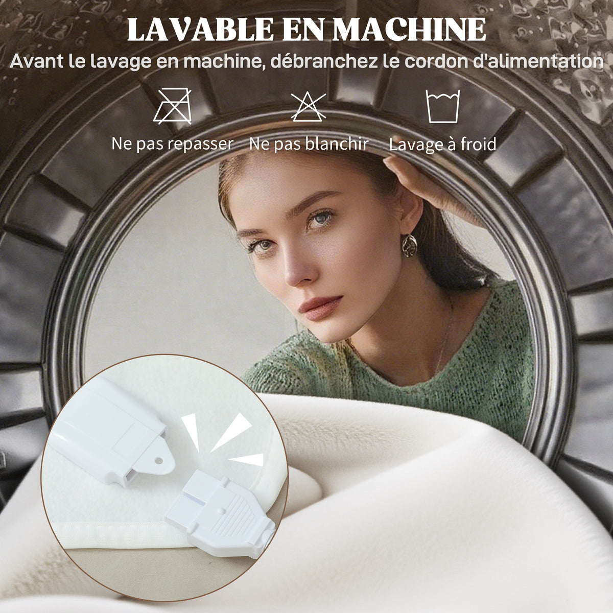 Couverture chauffante, plaid chauffant avec double commande, 5 niveaux de chauffage, minuterie 10H, 160x140cm, blanc