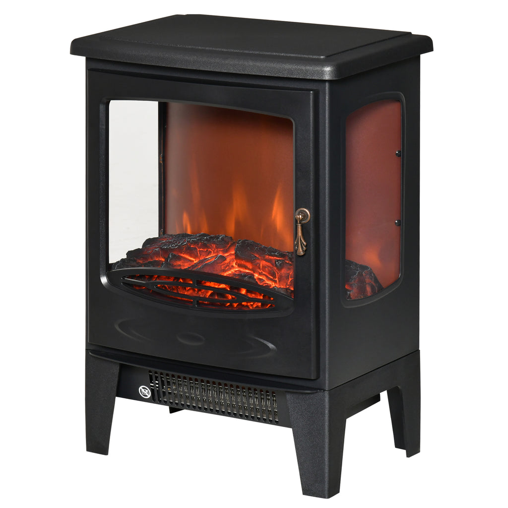 Poêle électrique néo-rétro 1800 W — vitres 3 côtés, flammes LED réglables