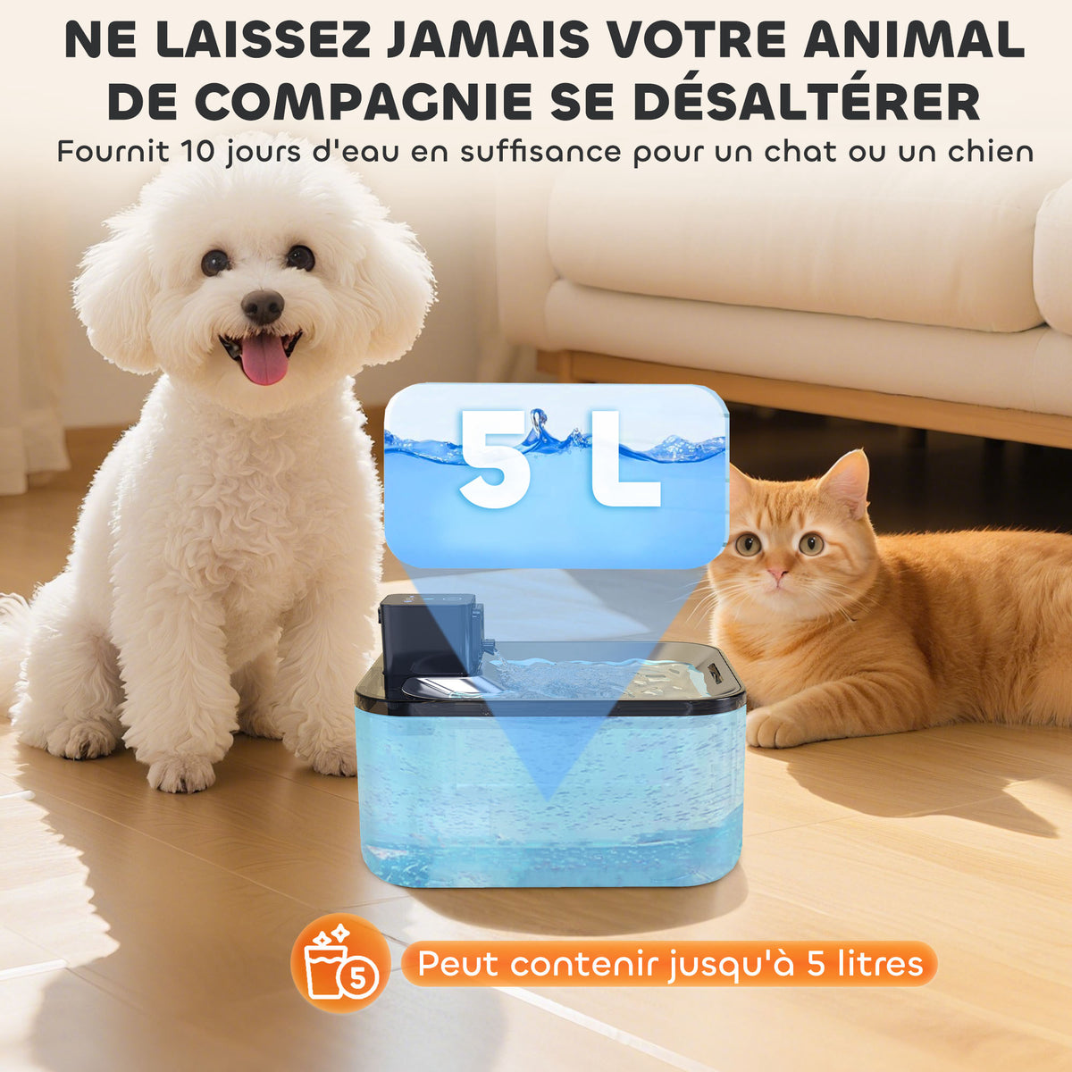 Fontaine à eau pour chat en inox 5 L — vue 5