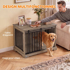 Niche d'intérieur bois et acier — cage-meuble pour chien, 100 x 60 x 68 cm