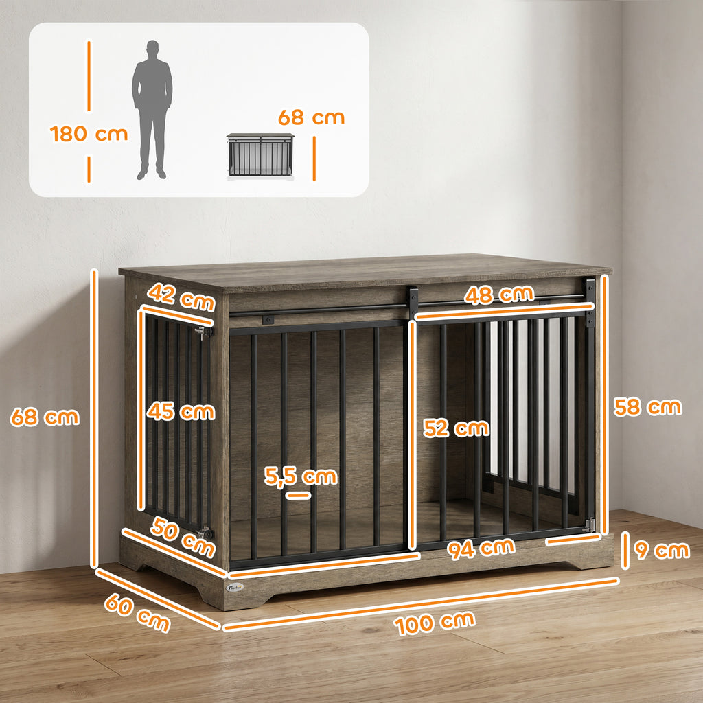 Niche d'intérieur bois et acier — cage-meuble pour chien, 100 x 60 x 68 cm