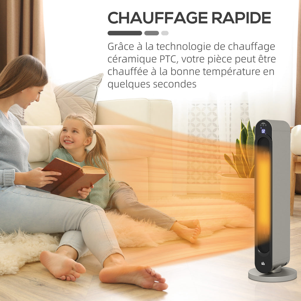Chauffage soufflant oscillant 1100/2200 W - mini radiateur céramique PTC - télécommande incluse - chauffage d'appoint