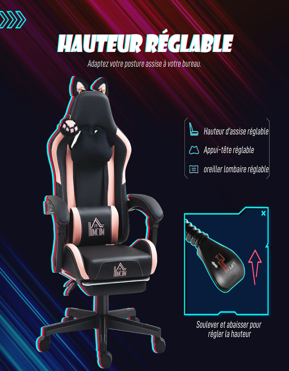 Chaise gaming oreilles de chat — vue 5