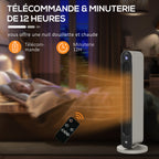 Chauffage soufflant oscillant 1100/2200 W - mini radiateur céramique PTC - télécommande incluse - chauffage d'appoint