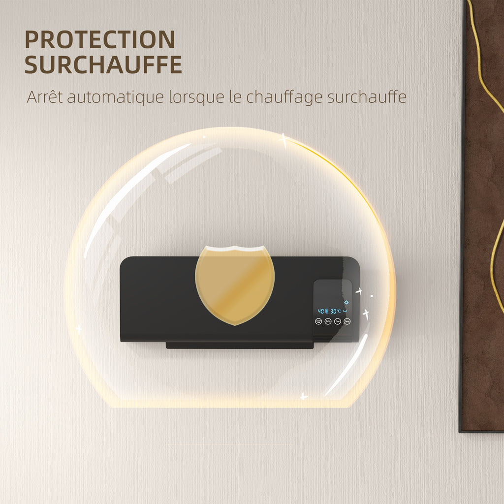 Radiateur soufflant mural chauffage céramique PTC - 1000 W / 2000 W oscillation minuterie avec télécommande noir
