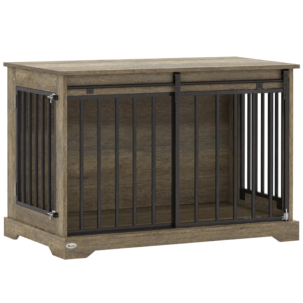 Niche d'intérieur bois et acier — cage-meuble pour chien, 100 x 60 x 68 cm