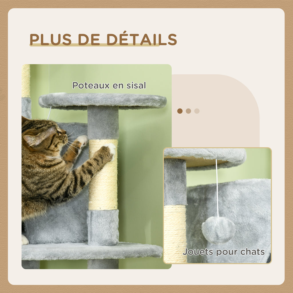 Arbre à chat XXL arbre à grimper pour chat multi-équipements griffoirs 6 plate-formes 2 niches hauteur 200 cm gris-4